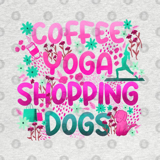 Coffee Yoga Shopping Dogs in Pink-Green by Booneb